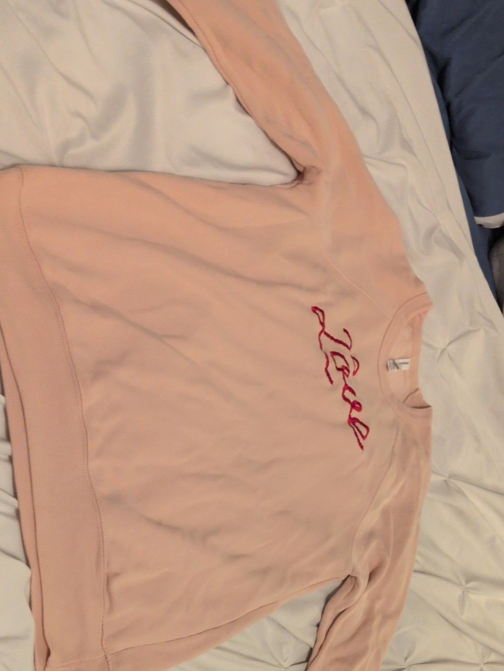 Bella Canvas Peach Crewneck Sweatshirt with Red Script Logo